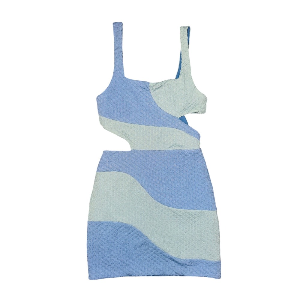 ND1 Lovers + Friends Mini Dress Cut Out Bodycon Blue Green Wave Print Party S